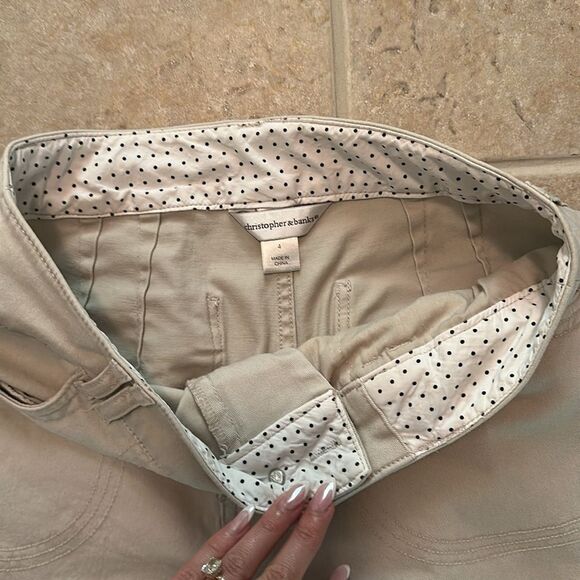 Christopher and Banks Beige Cropped Pants with Button Detail - Picture 3 of 7